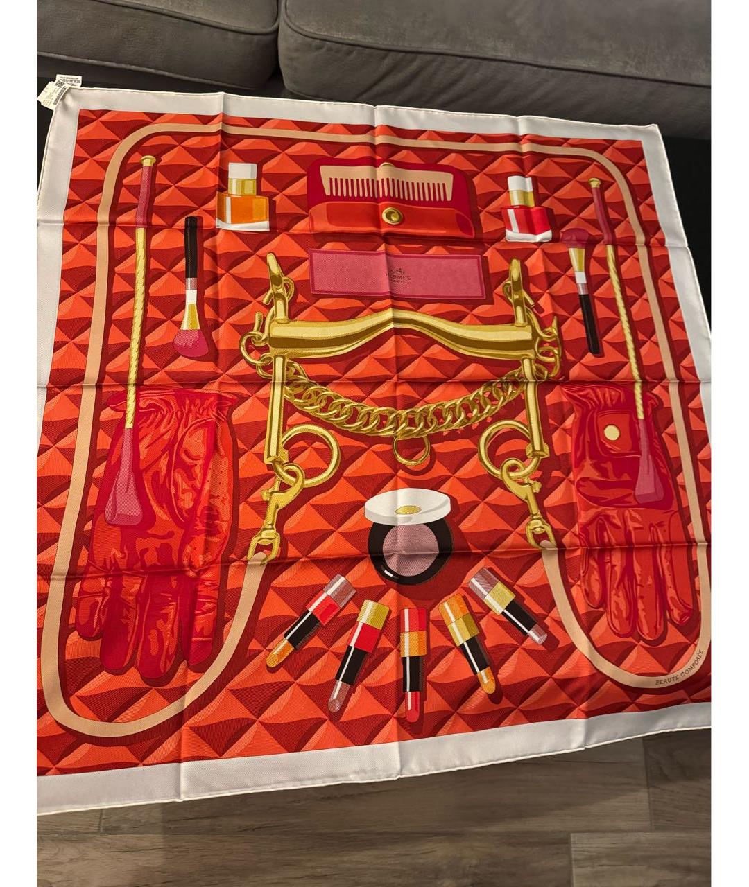 HERMES Красный шелковый платок, фото 5