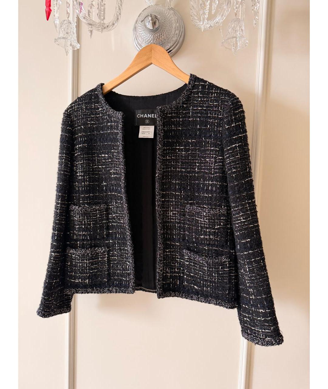 CHANEL Черный твидовый жакет/пиджак, фото 8