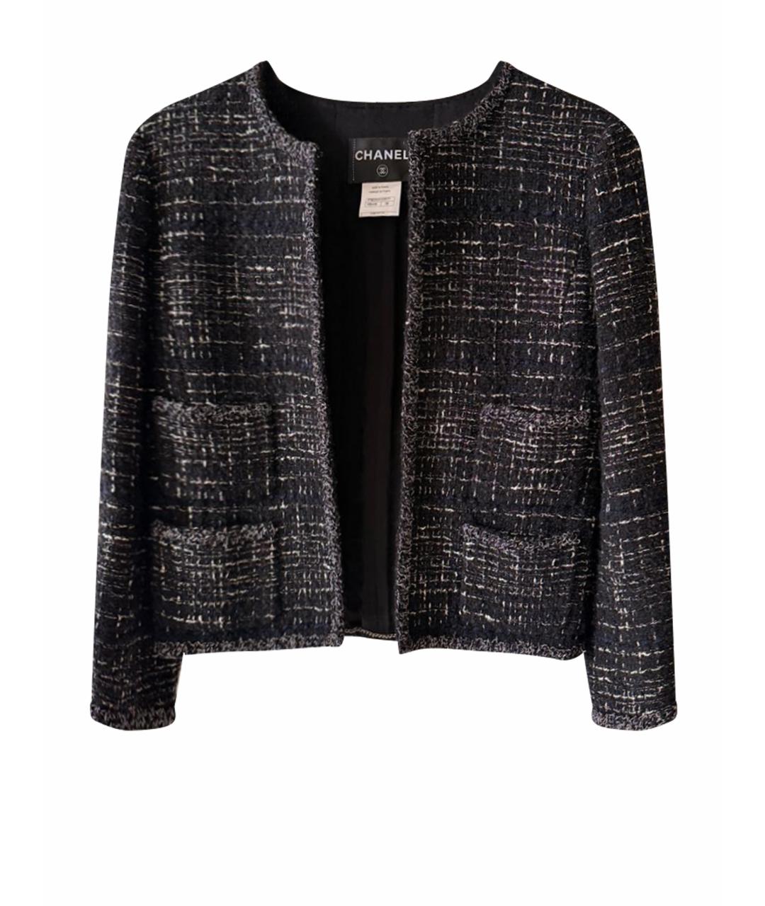 CHANEL Черный твидовый жакет/пиджак, фото 1