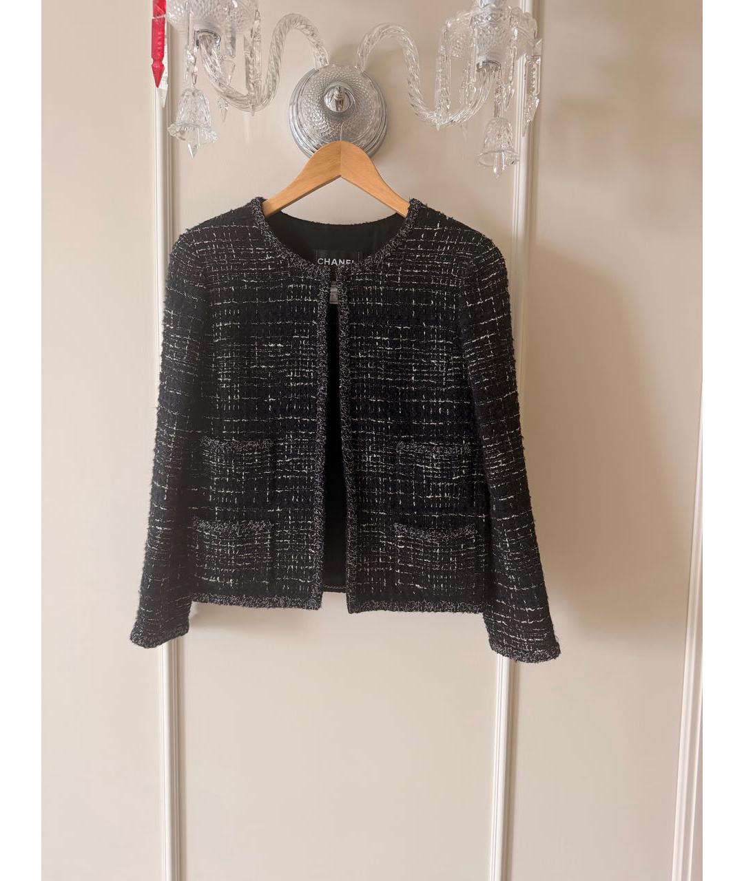 CHANEL Черный твидовый жакет/пиджак, фото 5