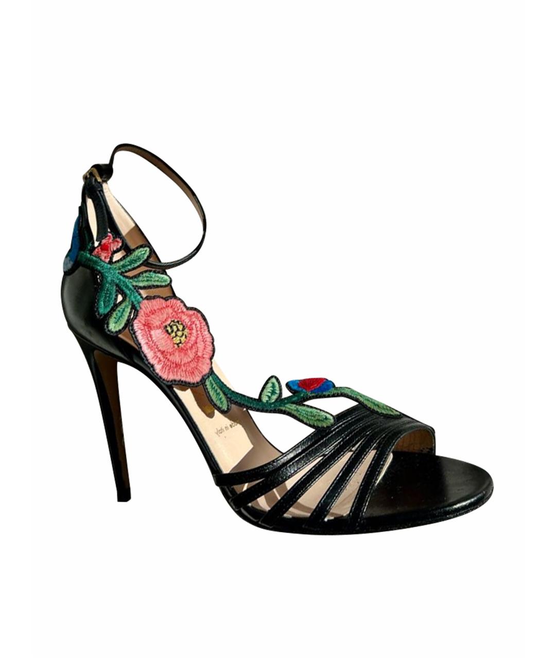 GUCCI Черные кожаные босоножки, фото 1