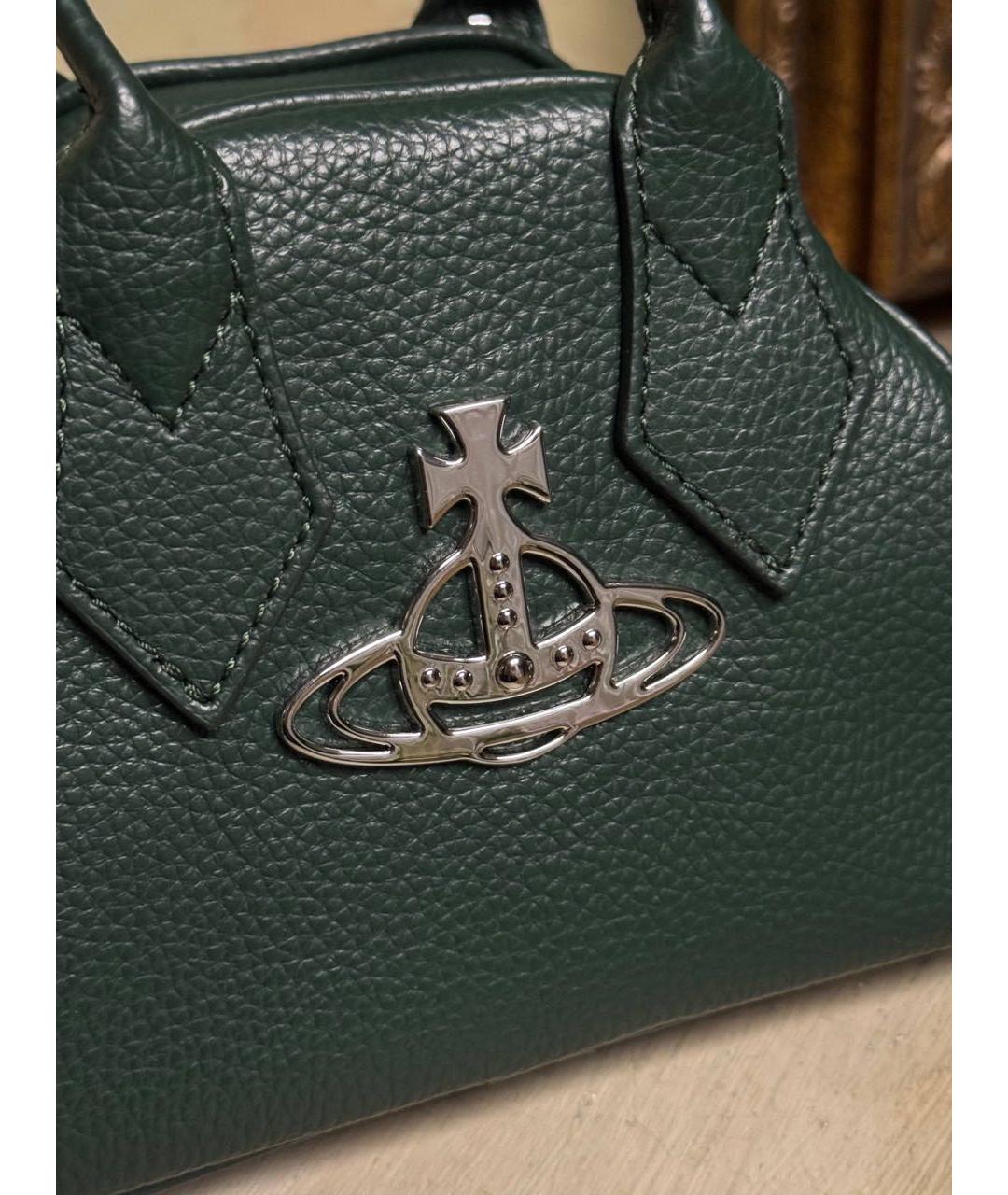 VIVIENNE WESTWOOD Зеленая кожаная сумка с короткими ручками, фото 5