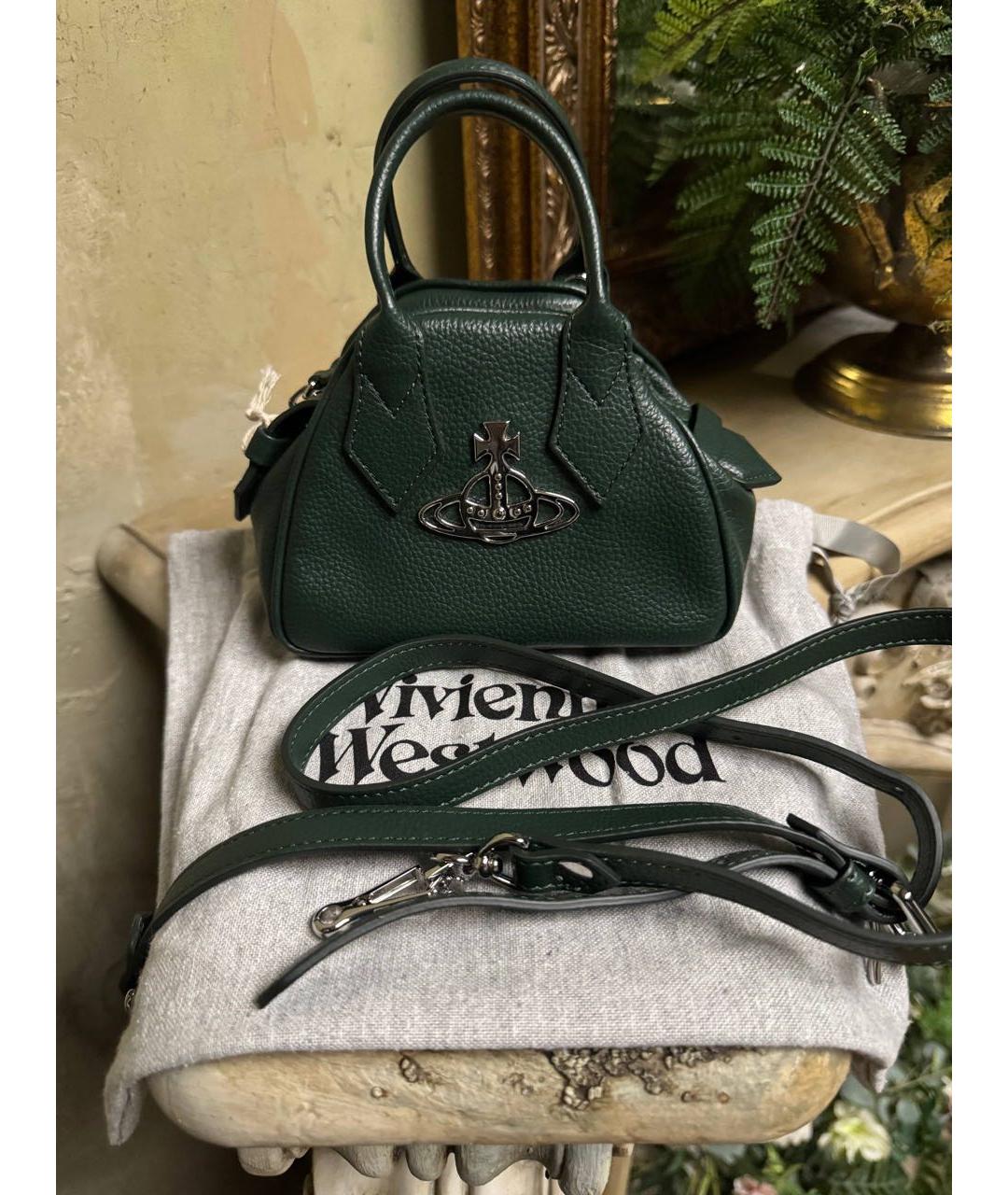 VIVIENNE WESTWOOD Зеленая кожаная сумка с короткими ручками, фото 6