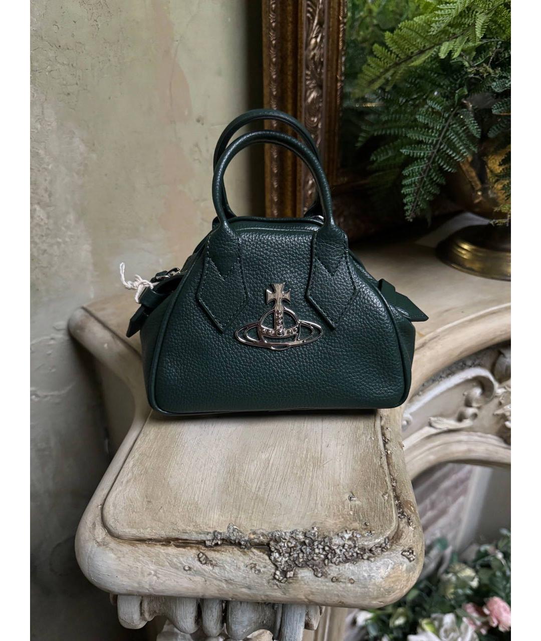 VIVIENNE WESTWOOD Зеленая кожаная сумка с короткими ручками, фото 3