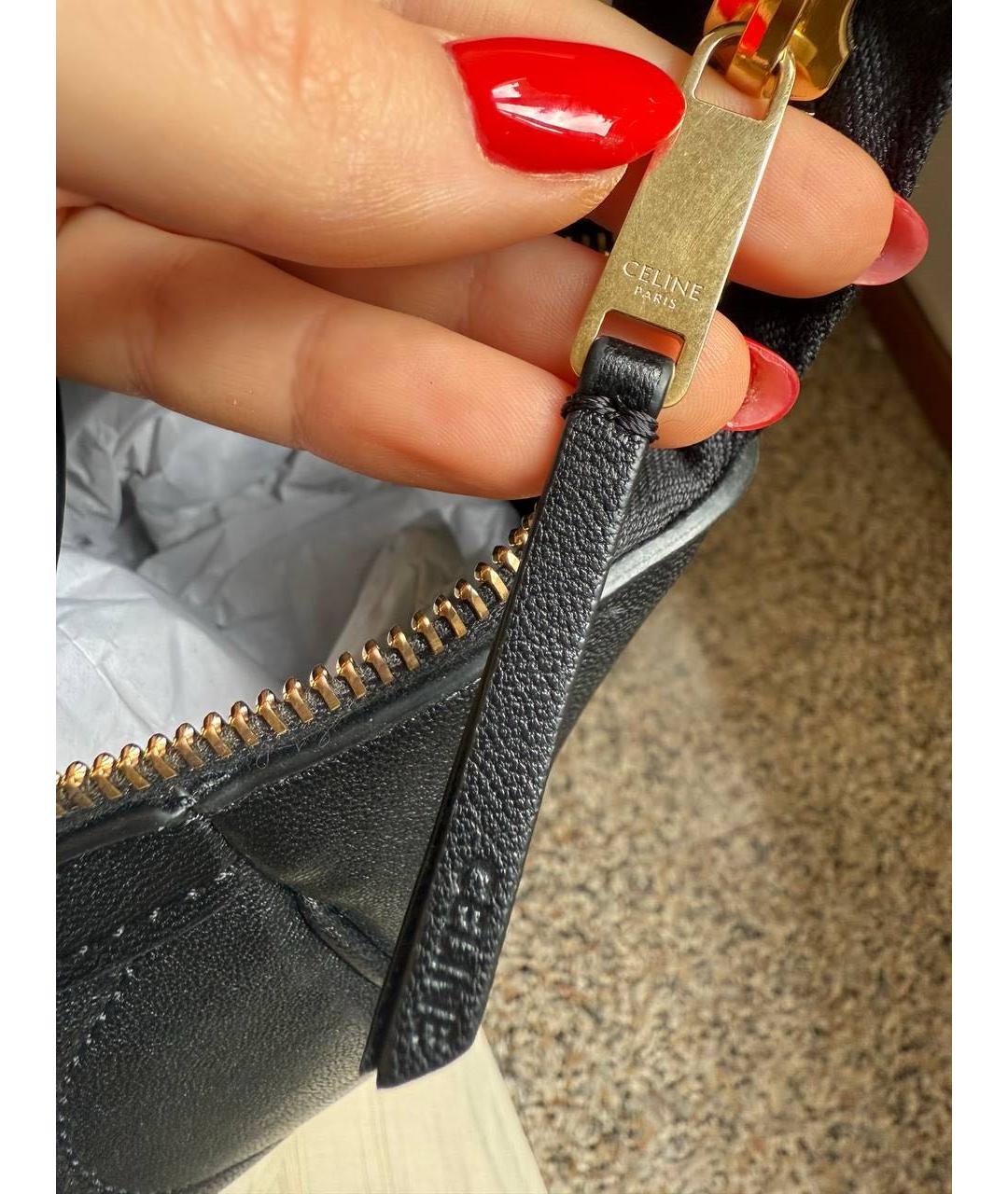 CELINE Черная кожаная сумка с короткими ручками, фото 7