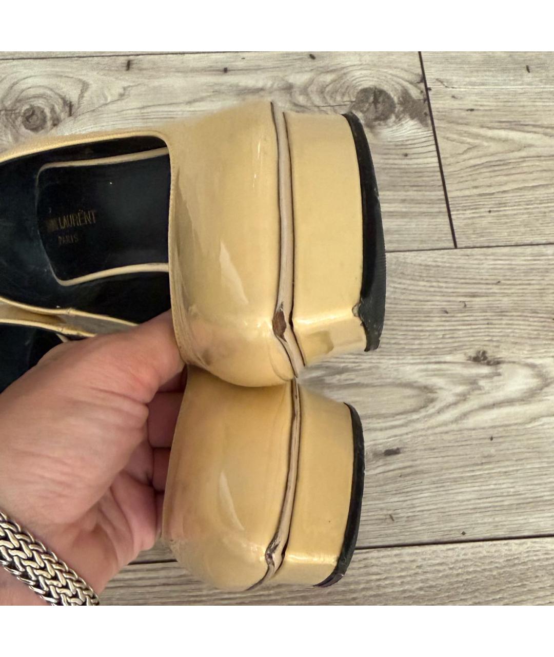 SAINT LAURENT Бежевые туфли из лакированной кожи, фото 6