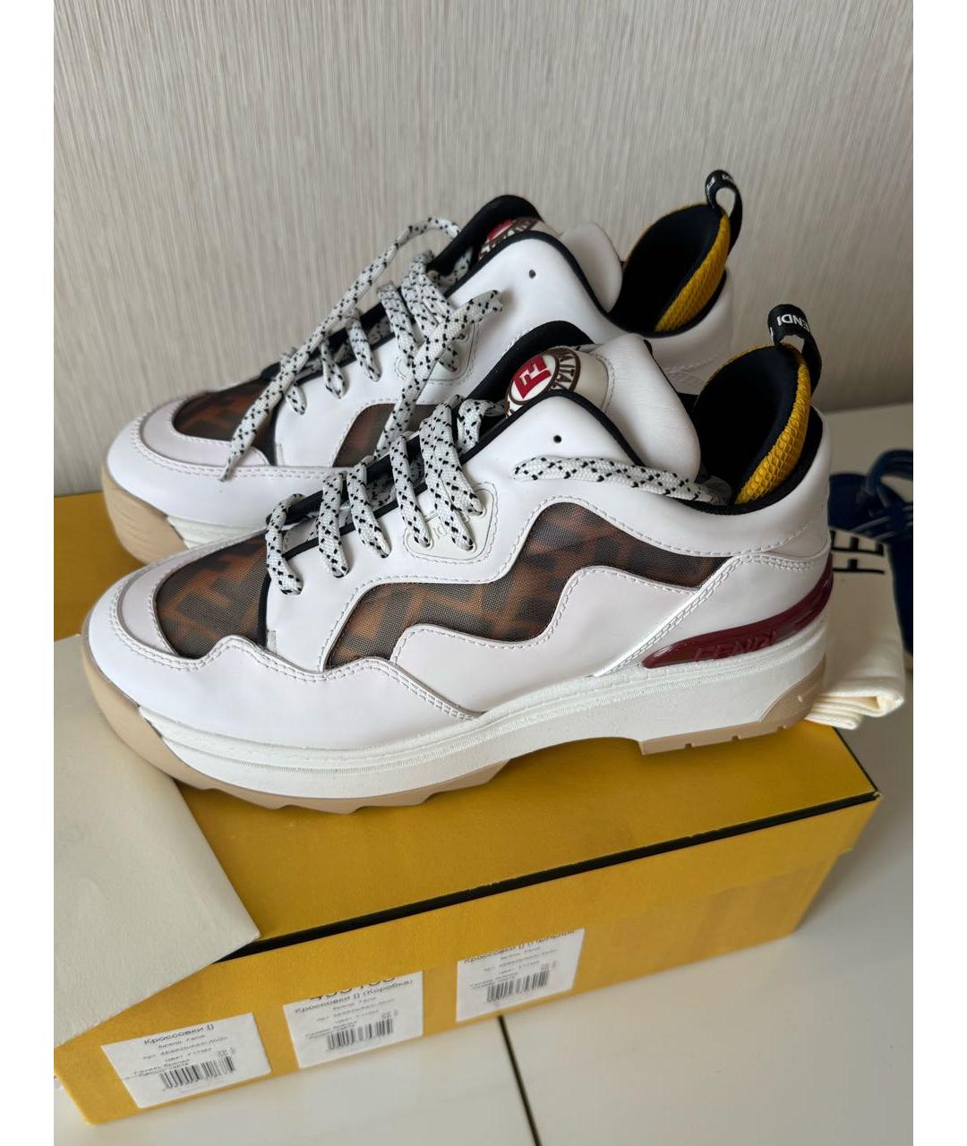 FENDI Белые кожаные кроссовки, фото 5