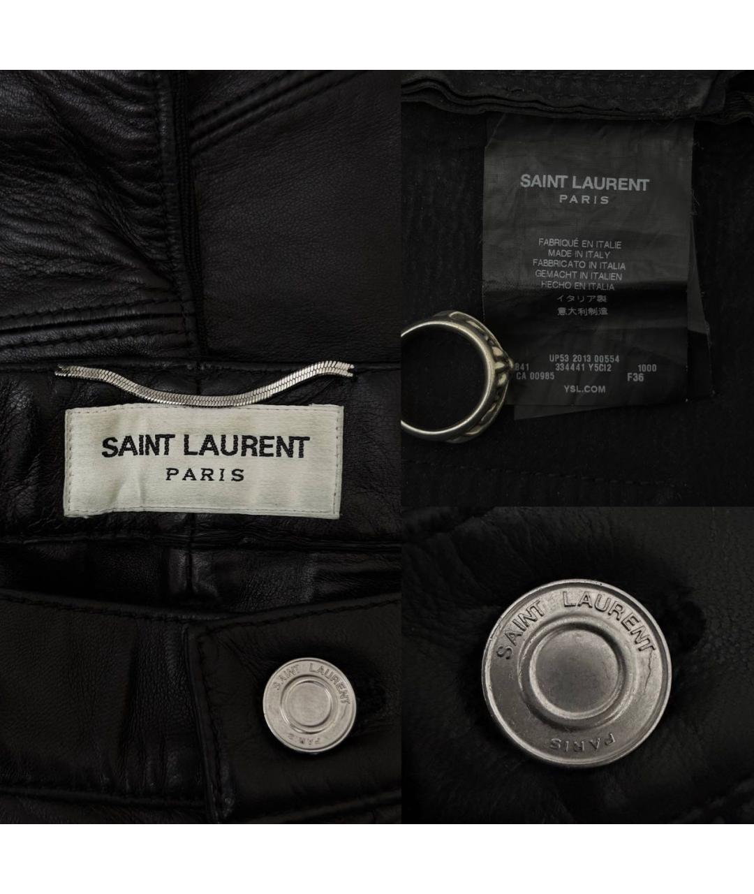SAINT LAURENT Черные кожаные брюки узкие, фото 3
