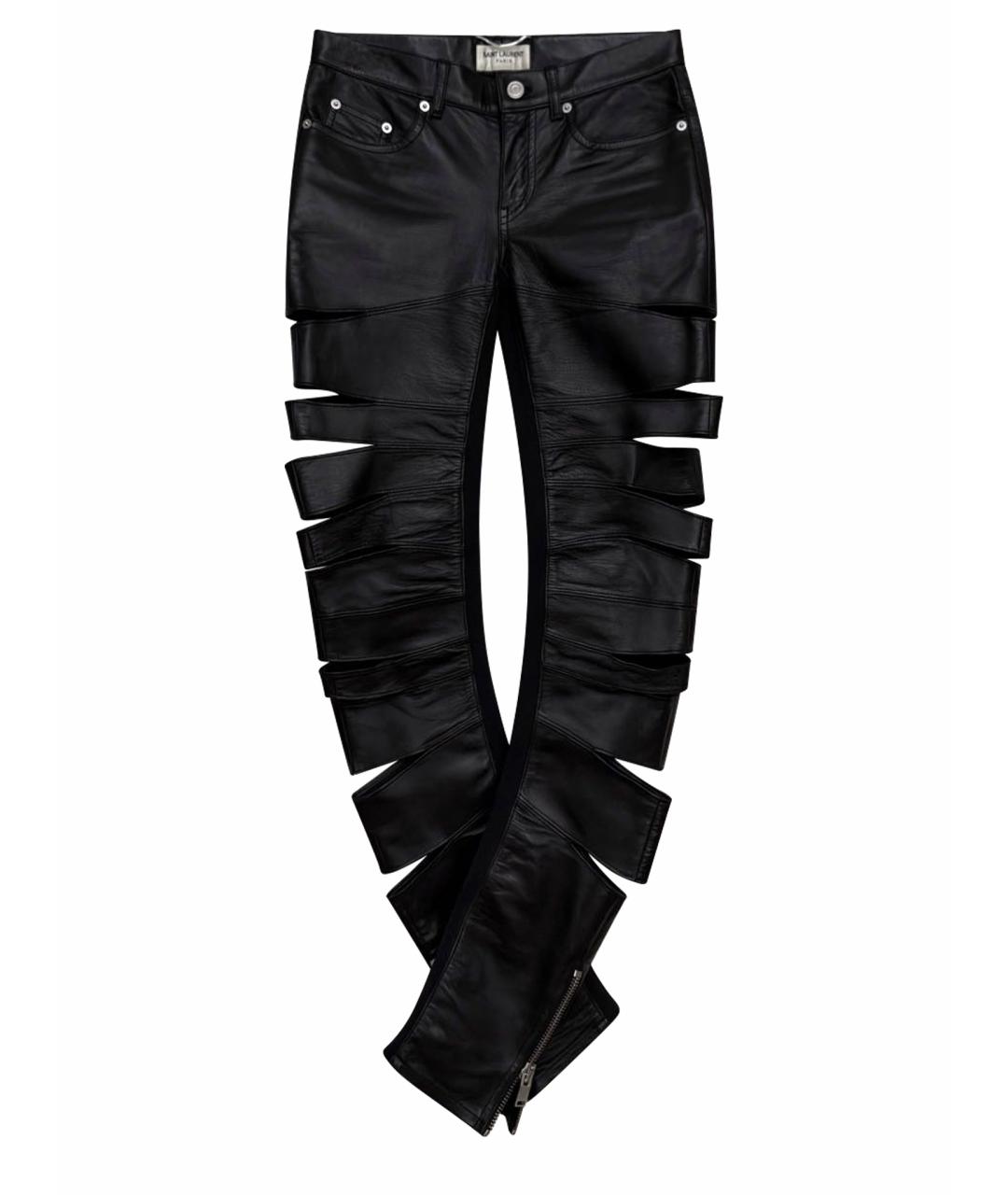 SAINT LAURENT Черные кожаные брюки узкие, фото 1