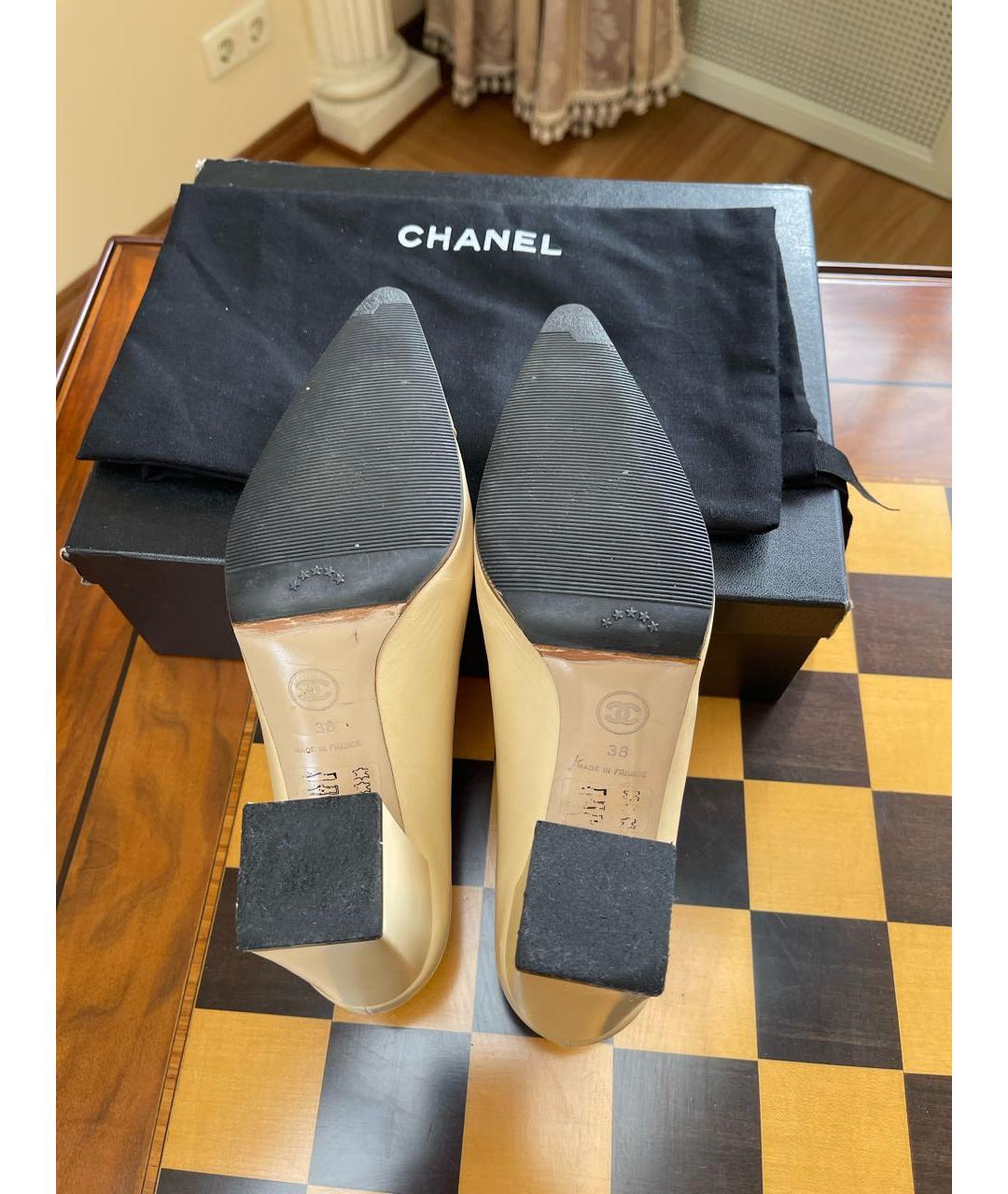 CHANEL Бежевые кожаные туфли, фото 4