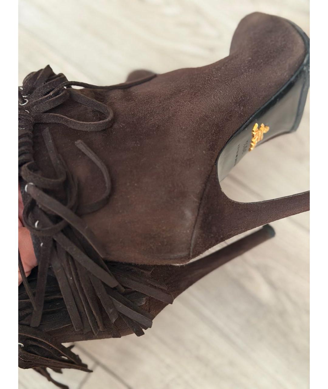 PRADA Коричневые замшевые ботильоны, фото 8