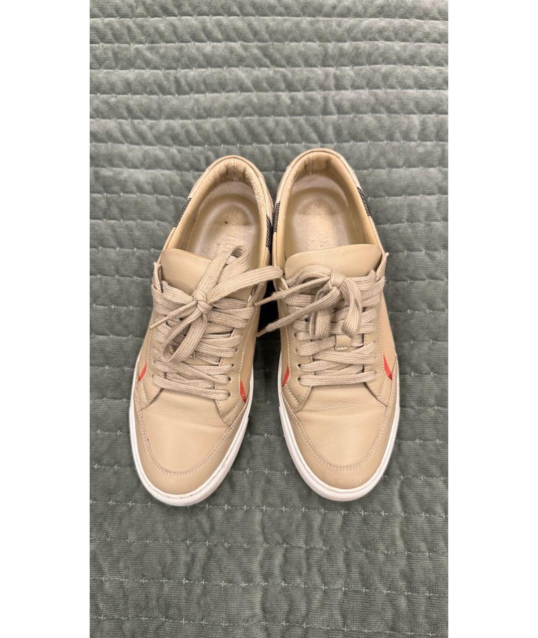 BURBERRY Бежевые кожаные кеды, фото 2