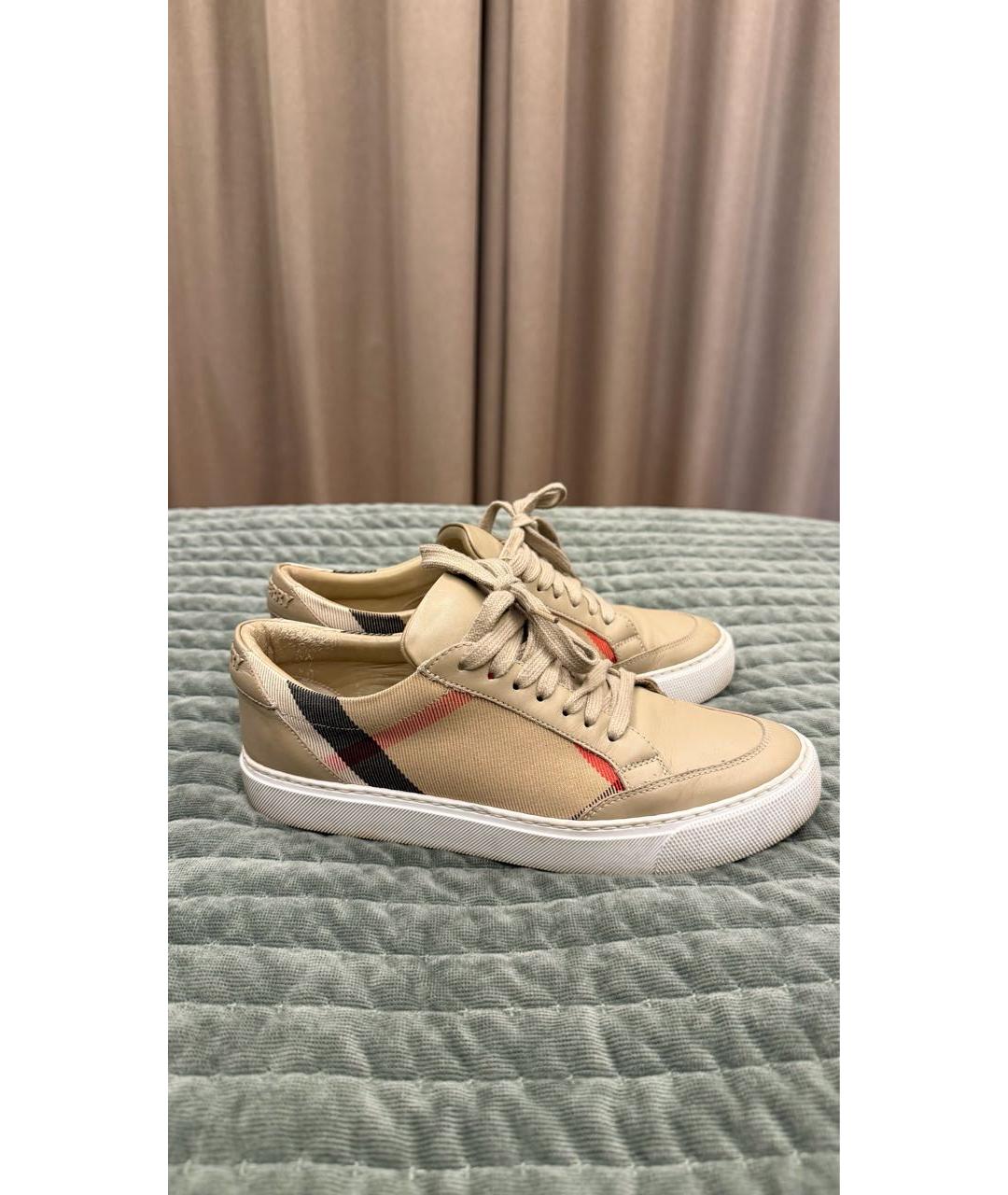 BURBERRY Бежевые кожаные кеды, фото 3