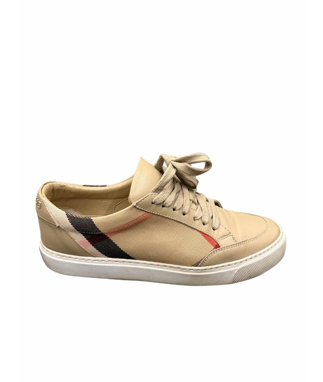 BURBERRY Бежевые кожаные кеды, фото 1