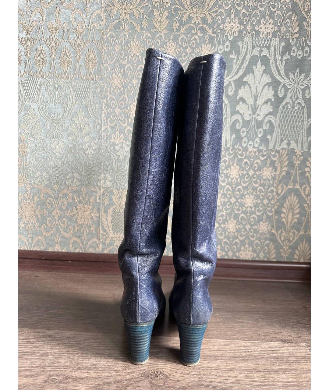 MAISON MARGIELA Темно-синие кожаные сапоги, фото 3