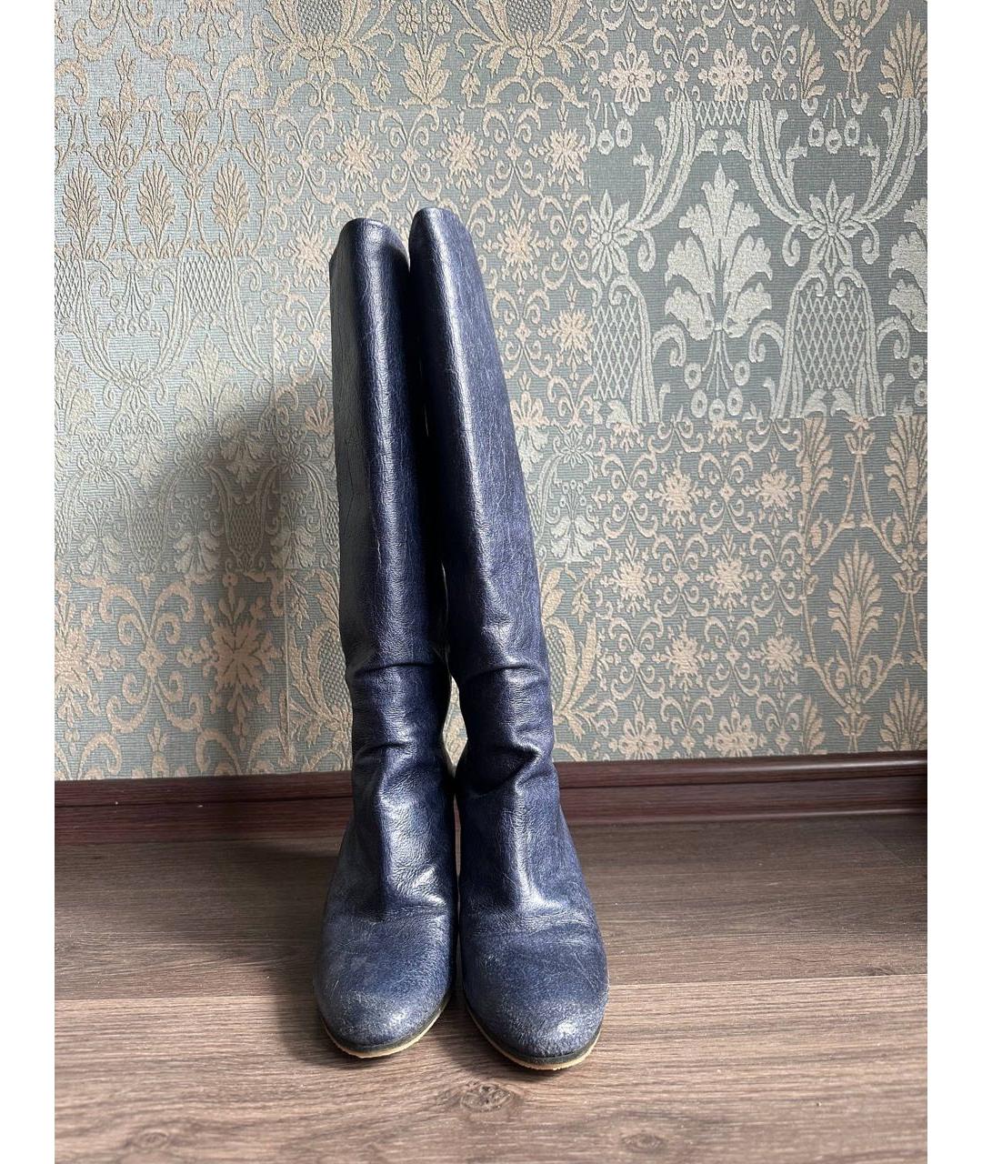 MAISON MARGIELA Темно-синие кожаные сапоги, фото 2