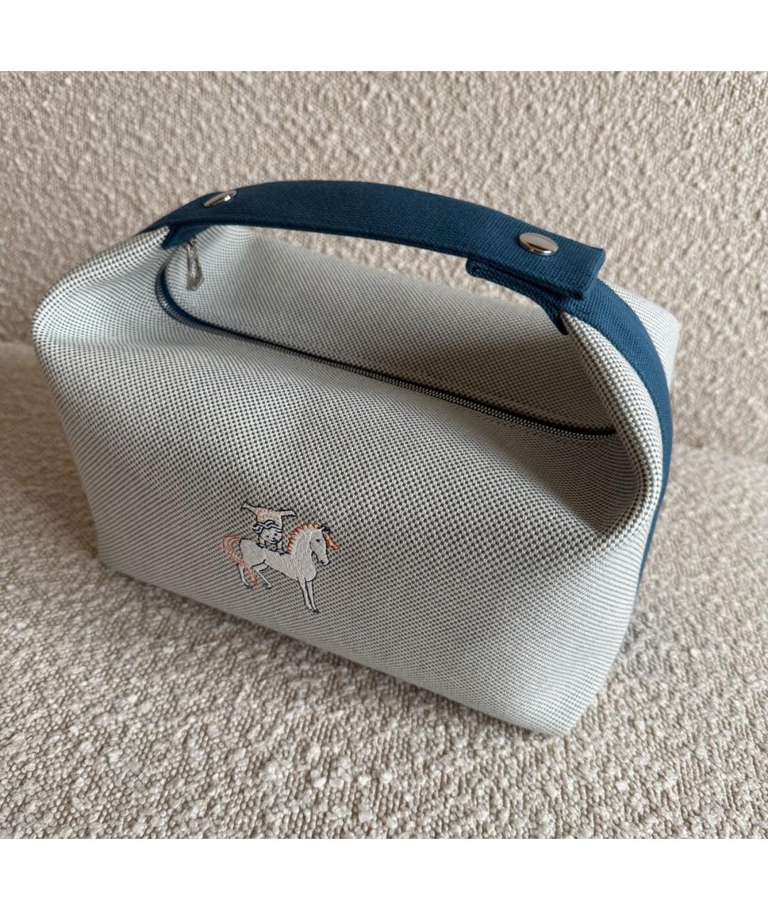 HERMES Голубая хлопковая косметичка, фото 3