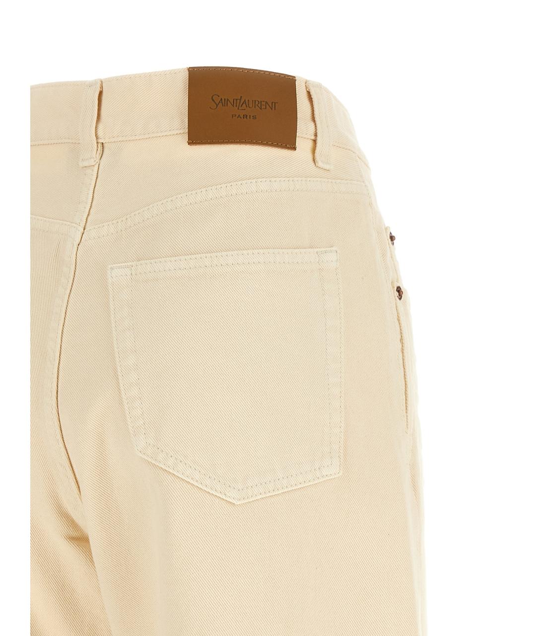 SAINT LAURENT Бежевые хлопковые прямые джинсы, фото 4