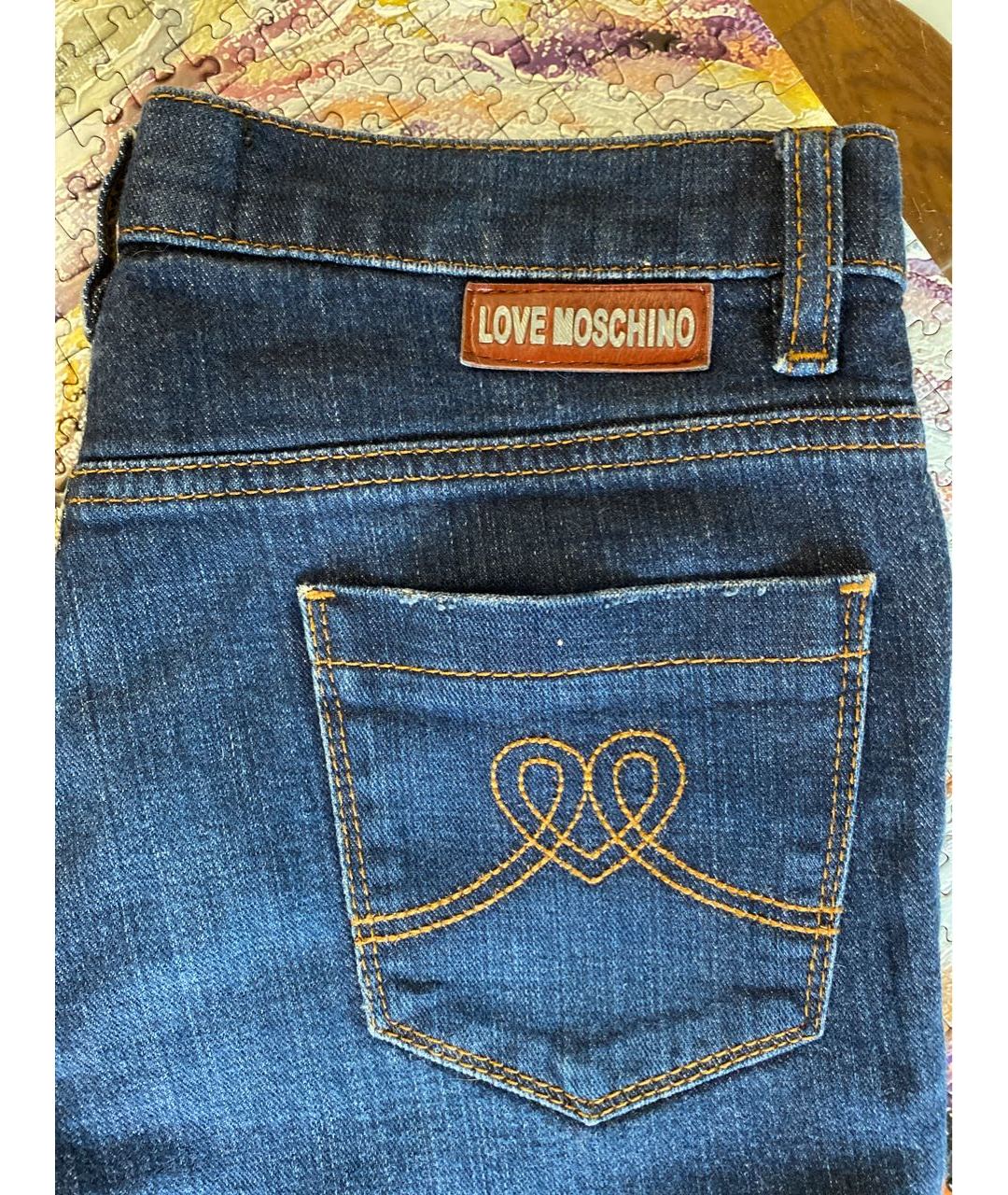 LOVE MOSCHINO Синие хлопковые прямые джинсы, фото 6