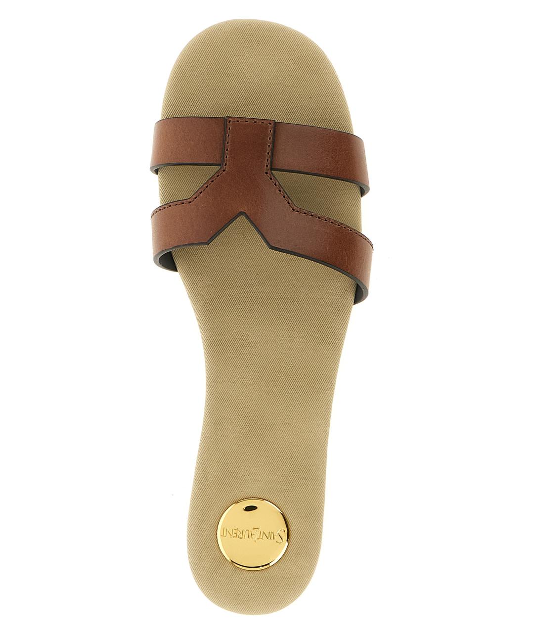 SAINT LAURENT Коричневые кожаные шлепанцы, фото 4