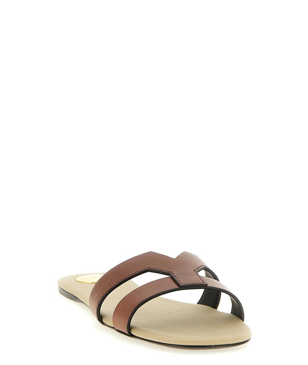 SAINT LAURENT Коричневые кожаные шлепанцы, фото 2