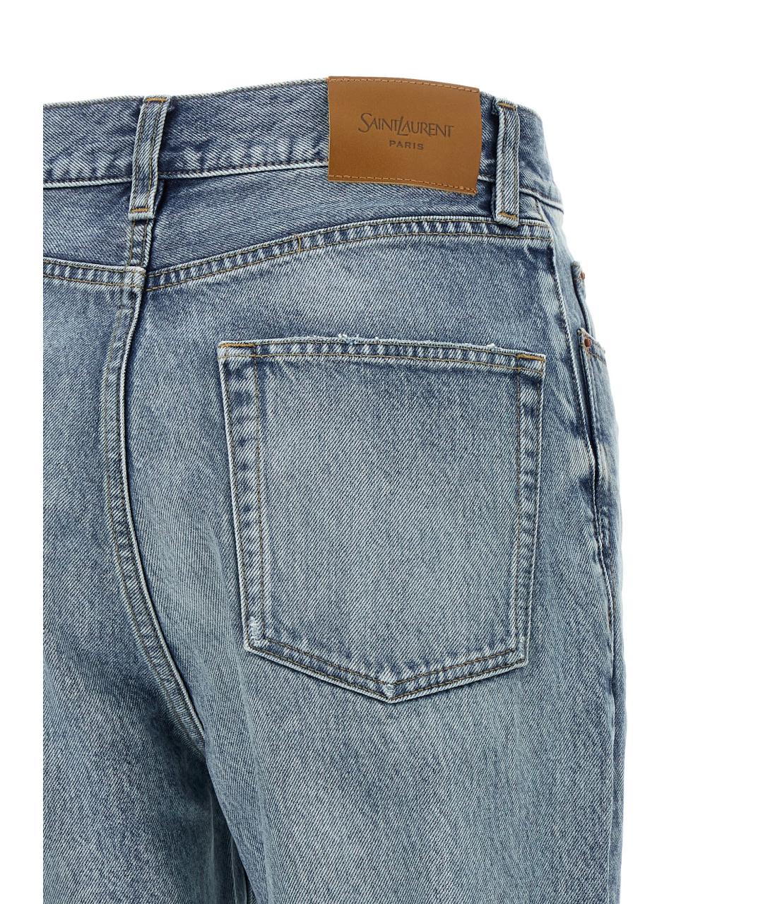 SAINT LAURENT Голубые хлопковые прямые джинсы, фото 4