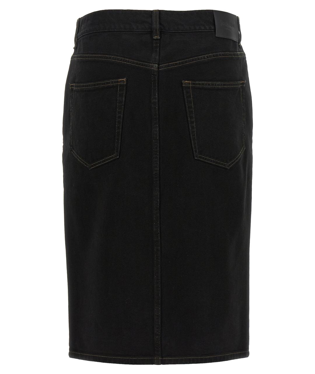 SAINT LAURENT Черная хлопковая юбка миди, фото 2