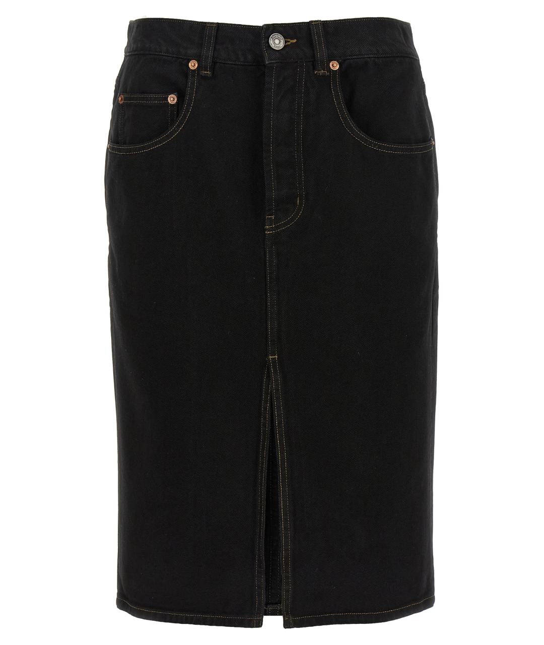 SAINT LAURENT Черная хлопковая юбка миди, фото 1