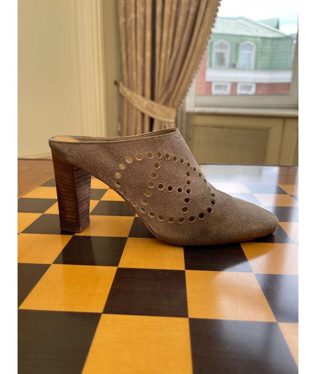 HERMES Серые кожаные мюли, фото 9