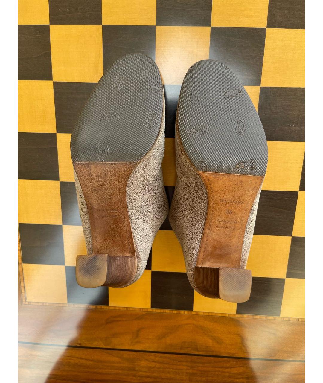 HERMES Серые кожаные мюли, фото 4