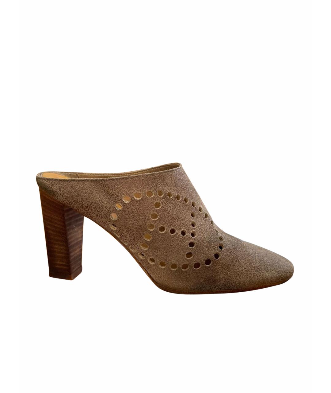 HERMES Серые кожаные мюли, фото 1