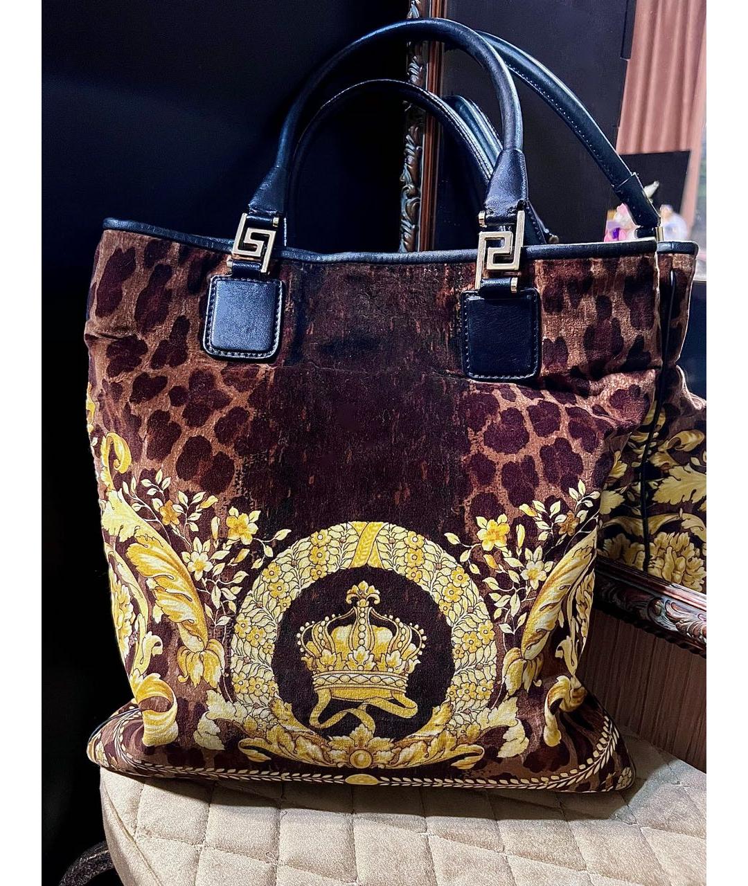 VERSACE Коричневая бархатная сумка тоут, фото 3