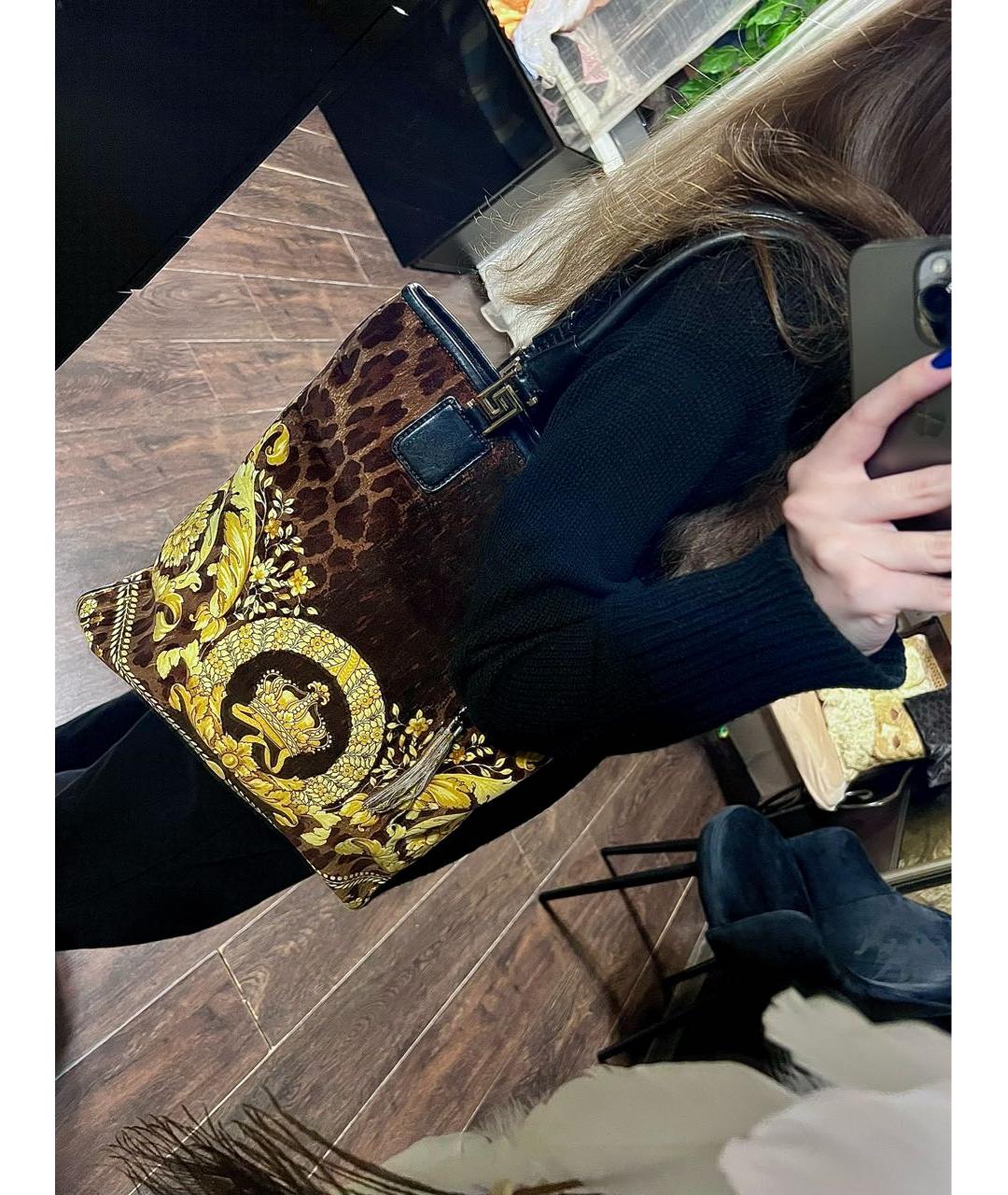 VERSACE Коричневая бархатная сумка тоут, фото 7