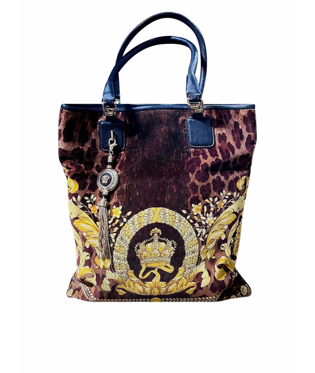 VERSACE Коричневая бархатная сумка тоут, фото 1