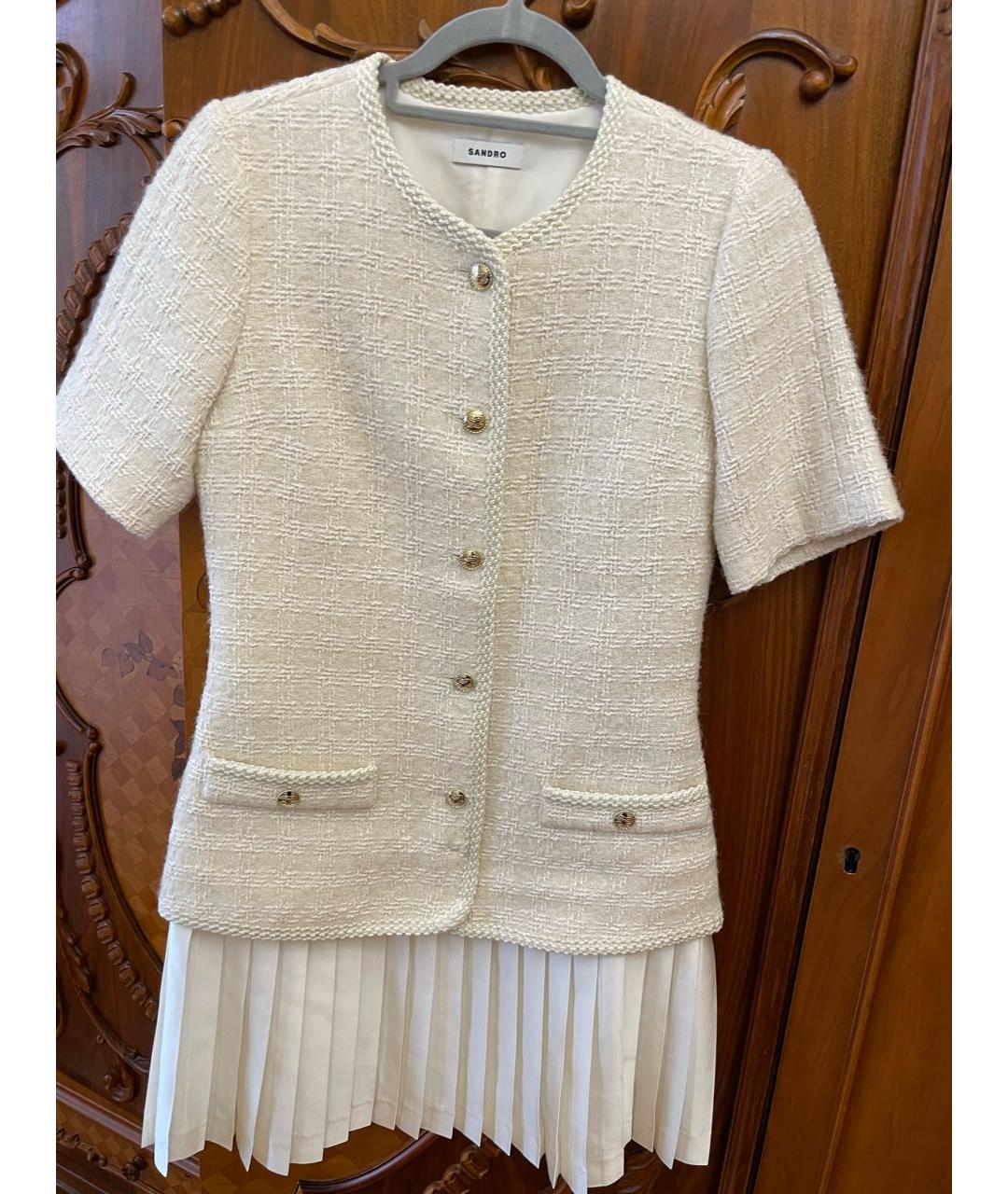 SANDRO Бежевое твидовое платье, фото 5