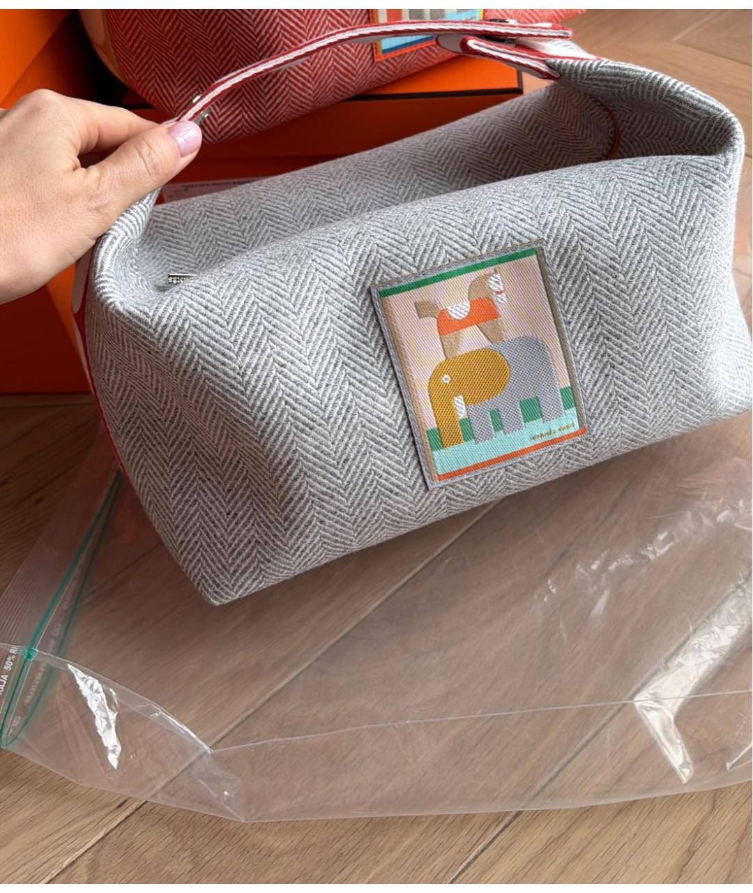 HERMES Серая хлопковая косметичка, фото 3