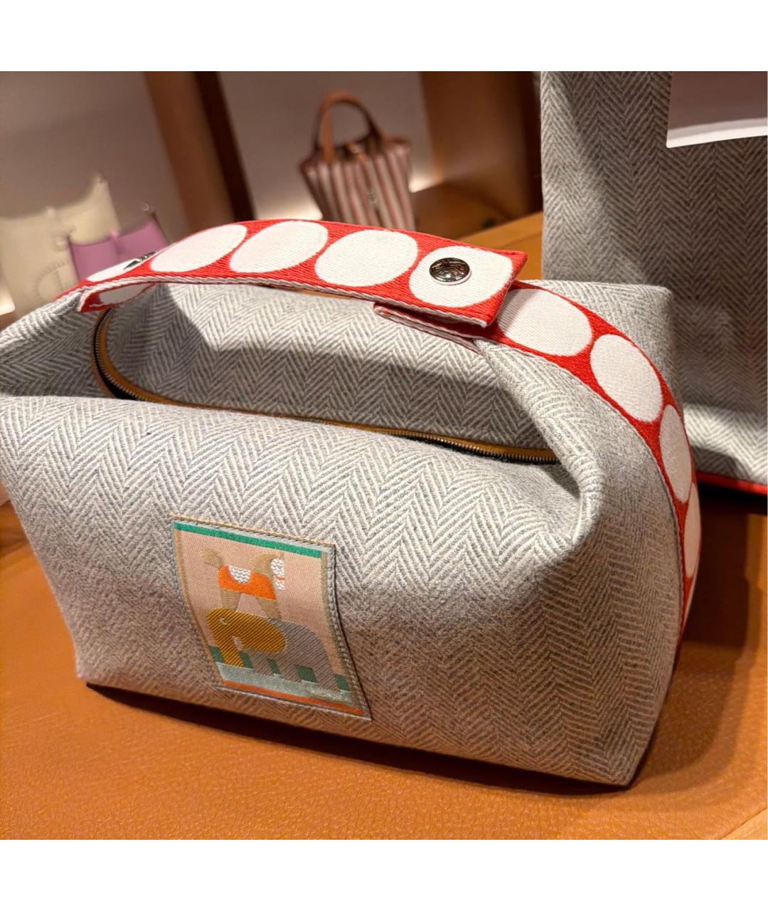 HERMES Серая хлопковая косметичка, фото 4