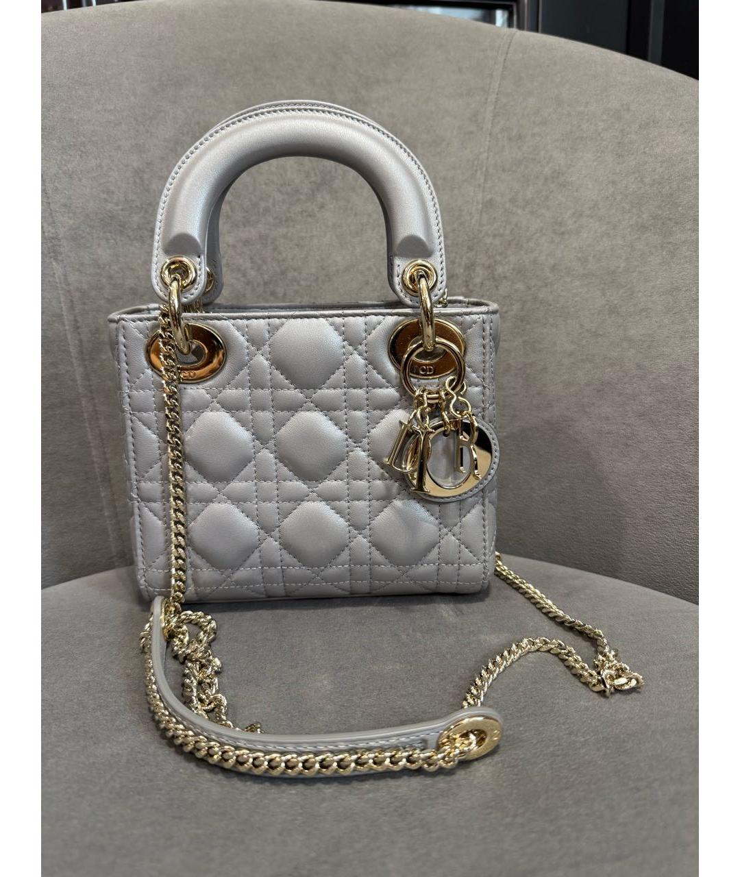 CHRISTIAN DIOR Серая кожаная сумка через плечо, фото 5