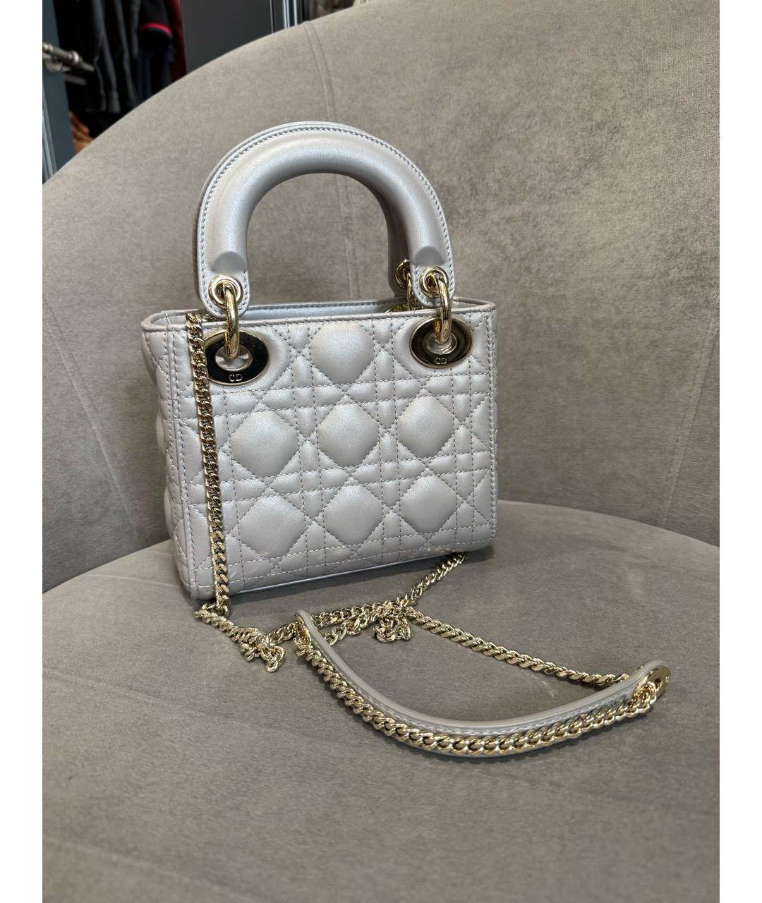 CHRISTIAN DIOR Серая кожаная сумка через плечо, фото 4