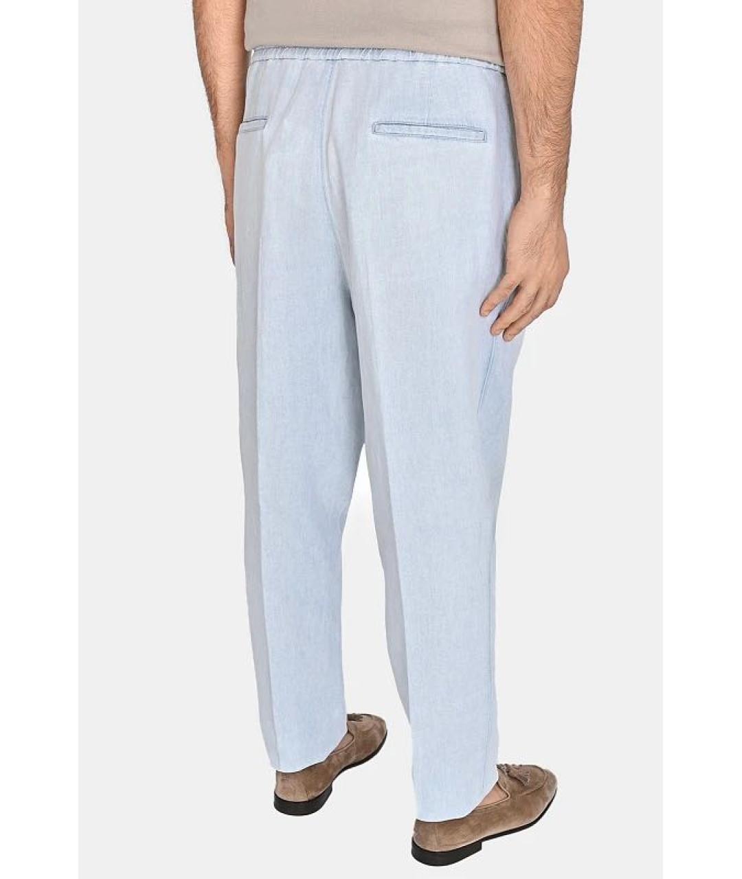 BRUNELLO CUCINELLI Голубые хлопко-леновые прямые джинсы, фото 4