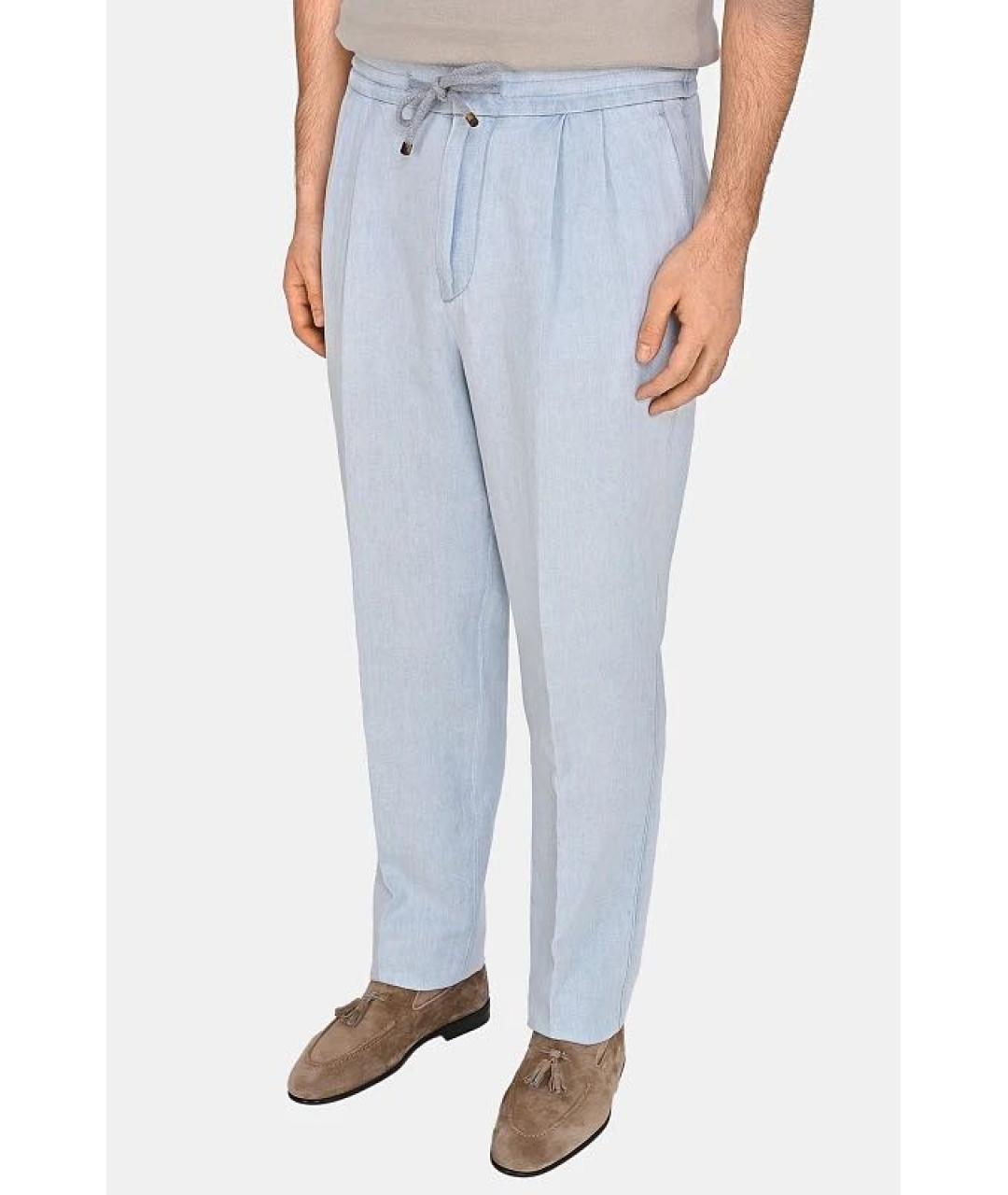 BRUNELLO CUCINELLI Голубые хлопко-леновые прямые джинсы, фото 3