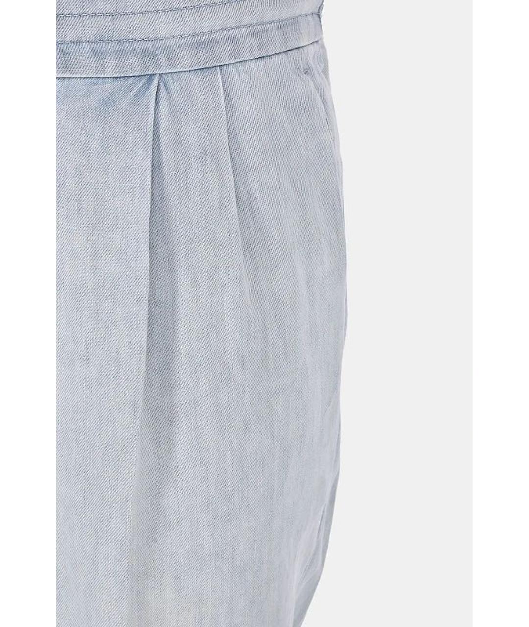 BRUNELLO CUCINELLI Голубые хлопко-леновые прямые джинсы, фото 5