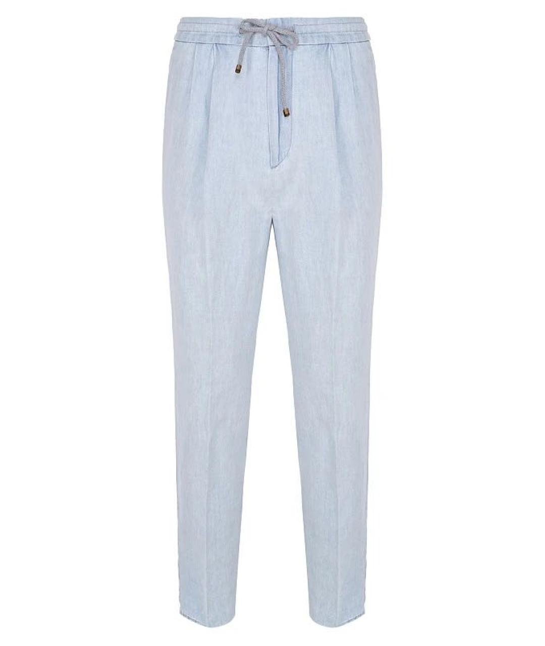 BRUNELLO CUCINELLI Голубые хлопко-леновые прямые джинсы, фото 6