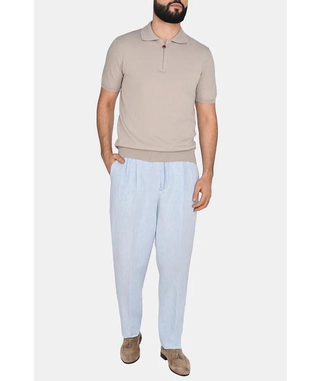 BRUNELLO CUCINELLI Голубые хлопко-леновые прямые джинсы, фото 2