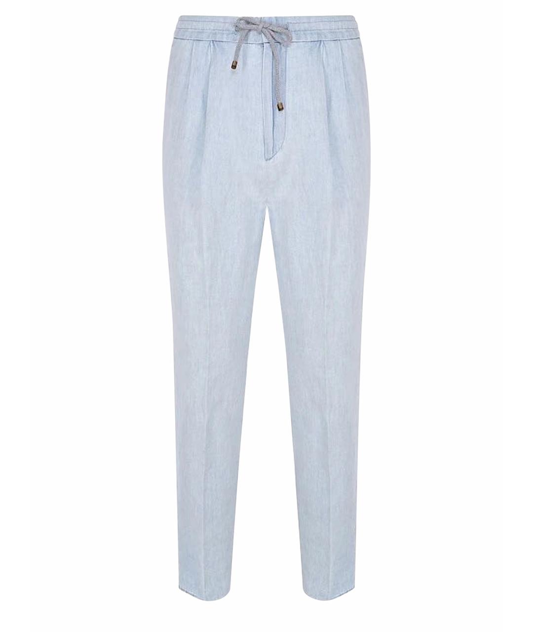 BRUNELLO CUCINELLI Голубые хлопко-леновые прямые джинсы, фото 1