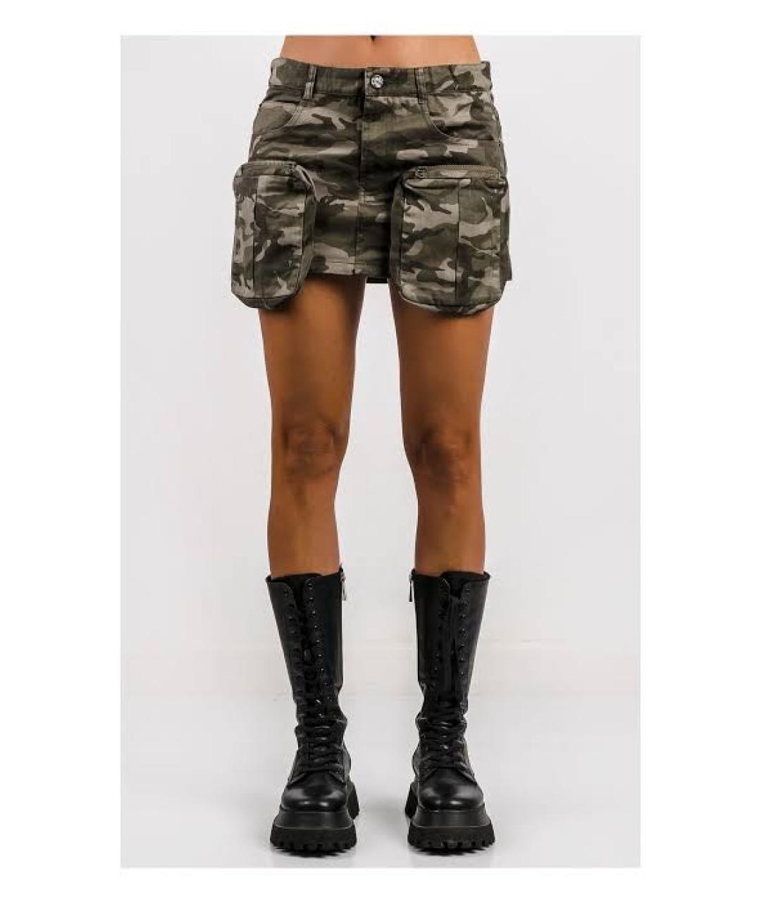 MISS BLUMARINE Хаки хлопковая юбка мини, фото 2