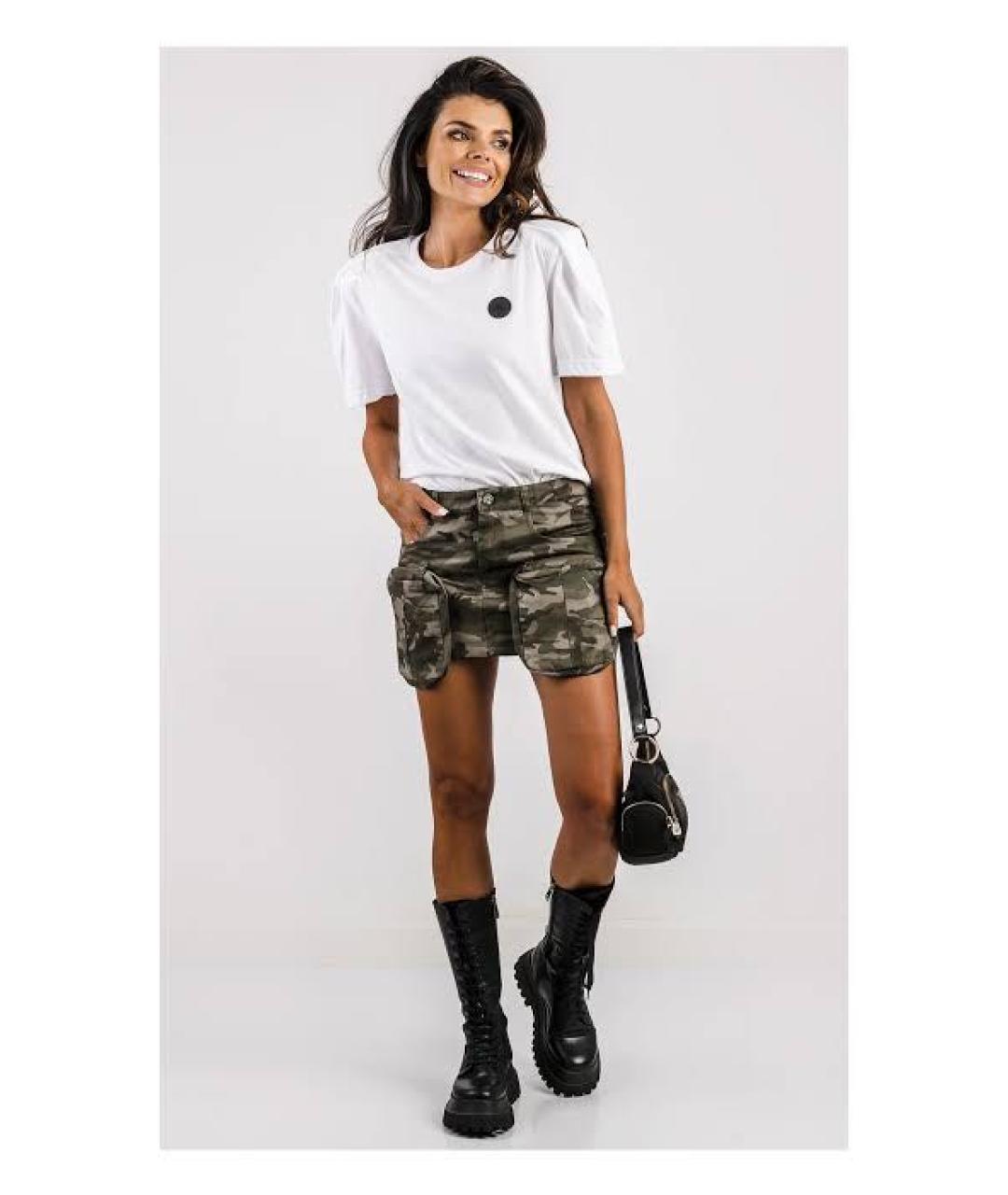 MISS BLUMARINE Хаки хлопковая юбка мини, фото 4