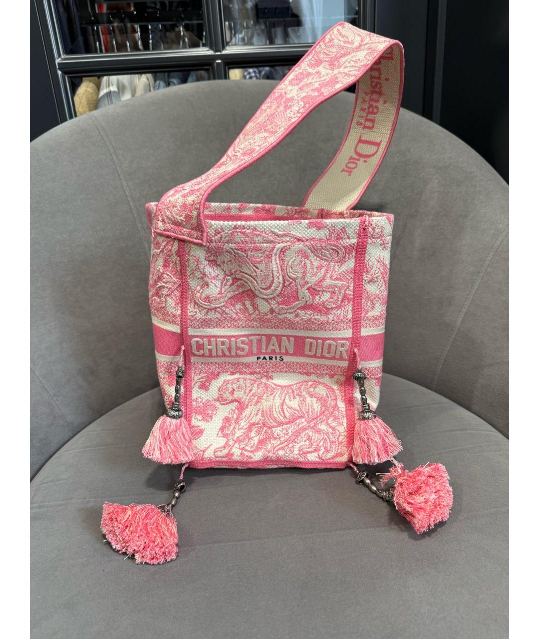 CHRISTIAN DIOR Розовая тканевая сумка через плечо, фото 3