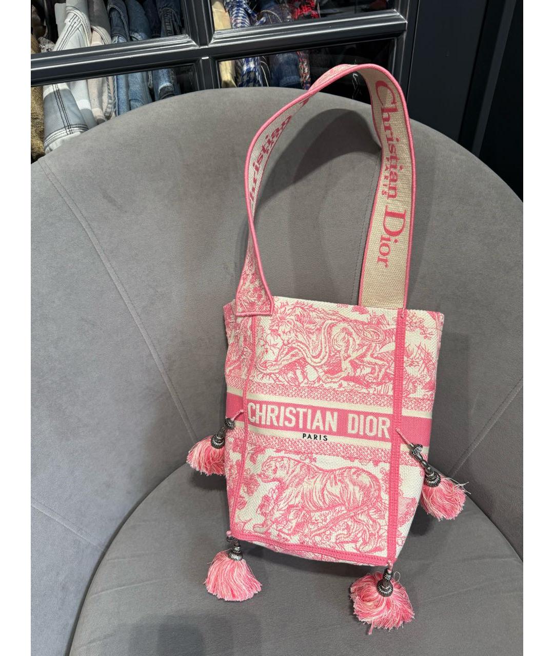 CHRISTIAN DIOR Розовая тканевая сумка через плечо, фото 5