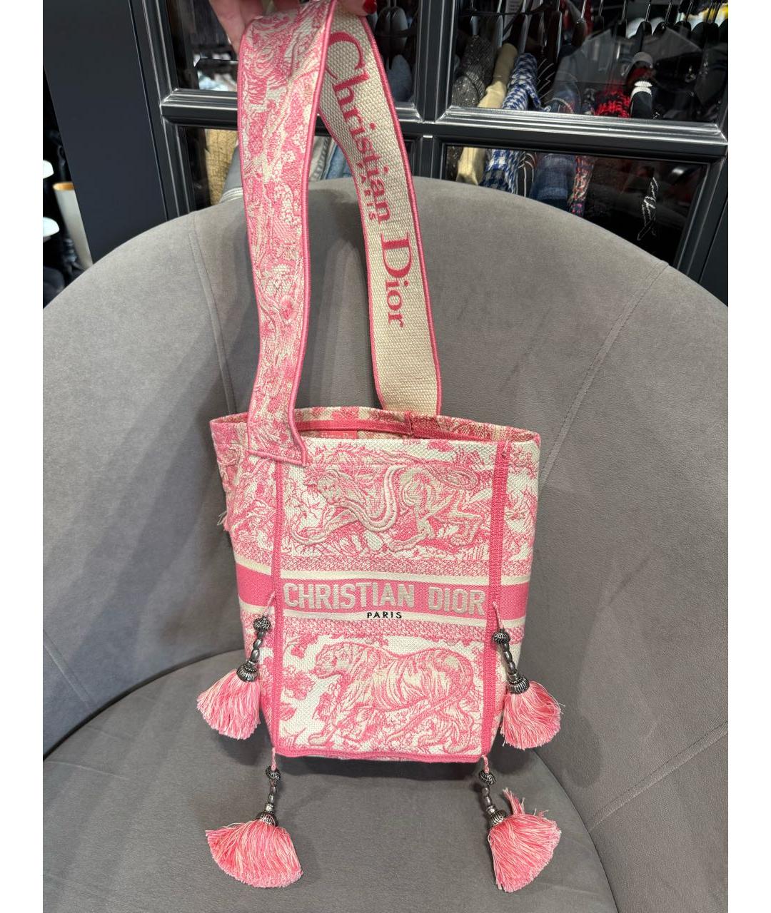 CHRISTIAN DIOR Розовая тканевая сумка через плечо, фото 2